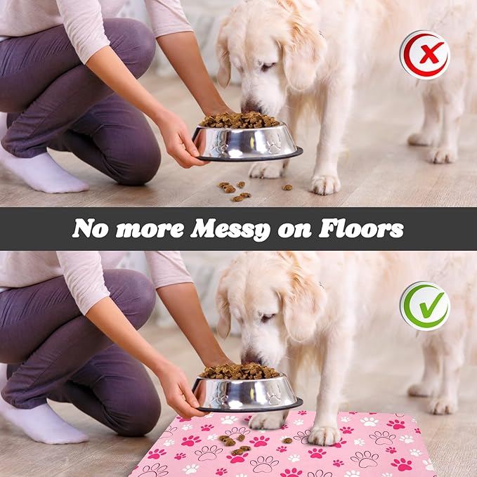 Dog Food Mat, Absorbent Water Bowl Mats Cat Pet Feeding Placemats Pink 17 * 30 inch