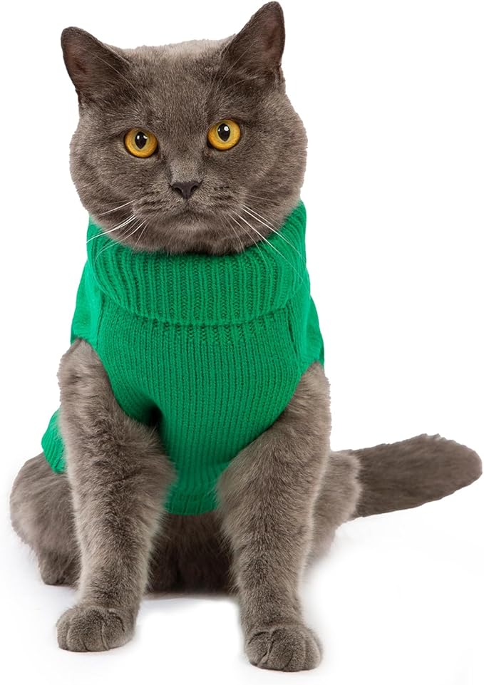 Stretchy Cat Sweater - 17 Colors & 6 Sizes | Snug Winter-Ready Knit for Boy/Girl Cats & Kittens(Dark Green, Small)