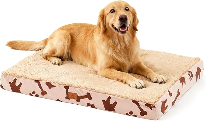 Waterproof Orthopedic Dog Bed for Large Medium Sized Dogs 35x22 Inch - Egg Crate Foam Pet Crate Bed with Removable Washable Cover, Plush Top Anti-Slip Bed Mat, Beige