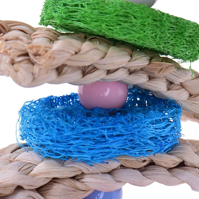 Hypeety Pet Bird Parrot Swing Chewing Toy Natural Sepa Takraw with Happy Twist Colorful Bead Swing Bell