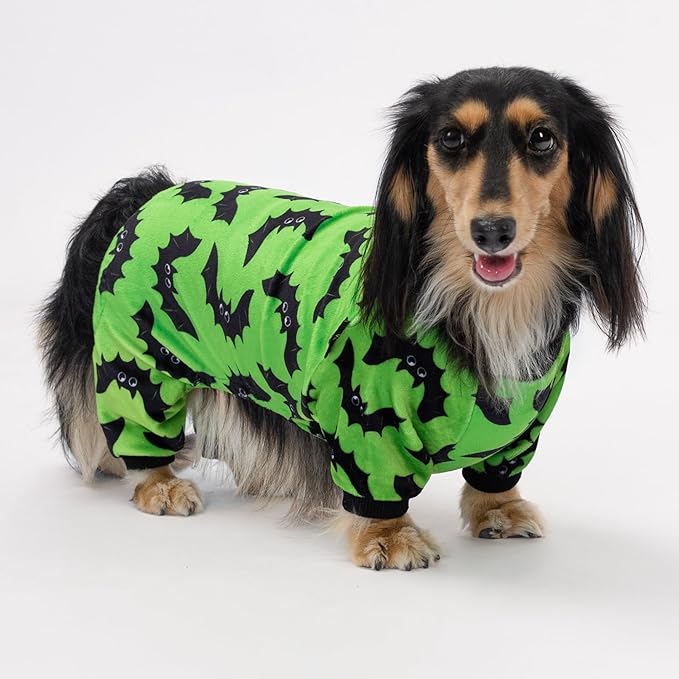 Fitwarm Halloween Bat Dog Pajamas, Funny Costumes for Small Dogs Boy Girl, Pet Outfit, Lime Green, Black, Medium
