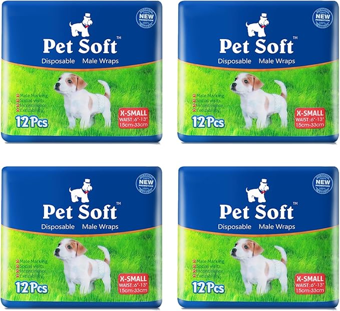 Pet Soft Disposable Male Dog Wraps - Dog Diapers for Male Dogs, Puppy Diapers 48pcs XSmall