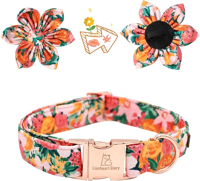 Lionheart Glory Dog Collar, Dog Collar with Flower, Cute Floral Pattern Pet Collar Adjustable Dog Collar for Large Dogs
