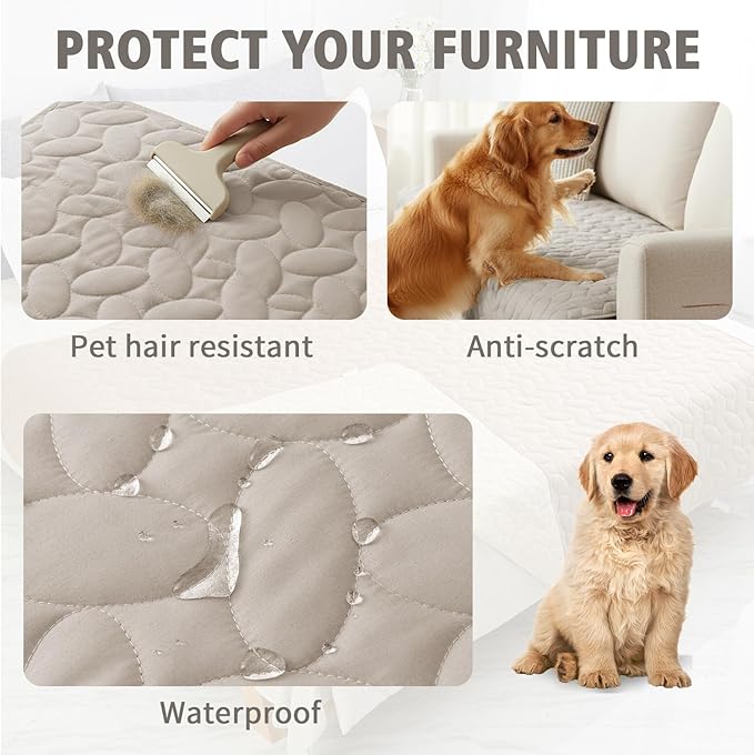 Ameritex Waterproof Pet Bed Cover Anti-Slip Dog Bed Blanket for Sofa and Furniture Waterproof New Pattern Design (Khaki, 82x82 Inch (Pack of 1))