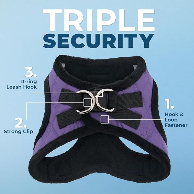 Best Pet Supplies - All Weather Plush, Reflective, No Pull Harness for Small, Medium Dogs, Cats - Secure with Hook & Loop Fastener, Buckle, Double D-Rings - Purple Faux Leather, M