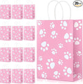 Blulu 20 Pcs Puppy Dog Paw Gift Bags with Paper Twist Handles, Dog Gift Paper Paw Treat Goodie Bags for PET Treat Party Favor, 6.3 x 3.1 x 8.6 Inch(Pink Backing)