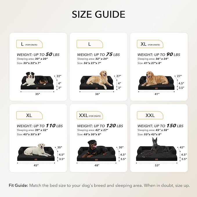 Orthopedic Dog Beds for Extra Large Dogs, Waterproof Egg Crate Foam XL Dog Bed with Sides 41x27Inch, Washable Big Dogs Couch Beds with Removable Cover and Nonskid Bottom, Black