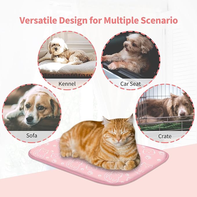 NWK Pet Cooling Mat - Ice Silk Cooling Mat for Dogs & Cats Portable & Washable Pet Cooling Blanket, Car Seats, Beds for Summer (1, Pink Cat, 16’’ X 20’’ X 0.3)