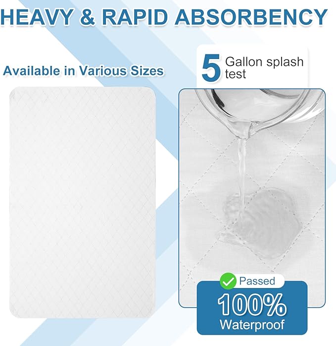 OUTCREATOR® Washable Bed Pads 34" x 56" (Pack of 2), Incontinence Mattress Protector, Anti-Slip Waterproof Underpads for Adults Kids Elderly Pets, Absorbency & Reusable Bedwetting Pads (White)