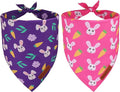 ADOGGYGO Easter Dog Bandana 2 Pack, Bunny Carrot Print Triangle Pet Scarf, Premium Fabric, Reversible Purple Pink Easter Bandana for Small Dogs (Small)