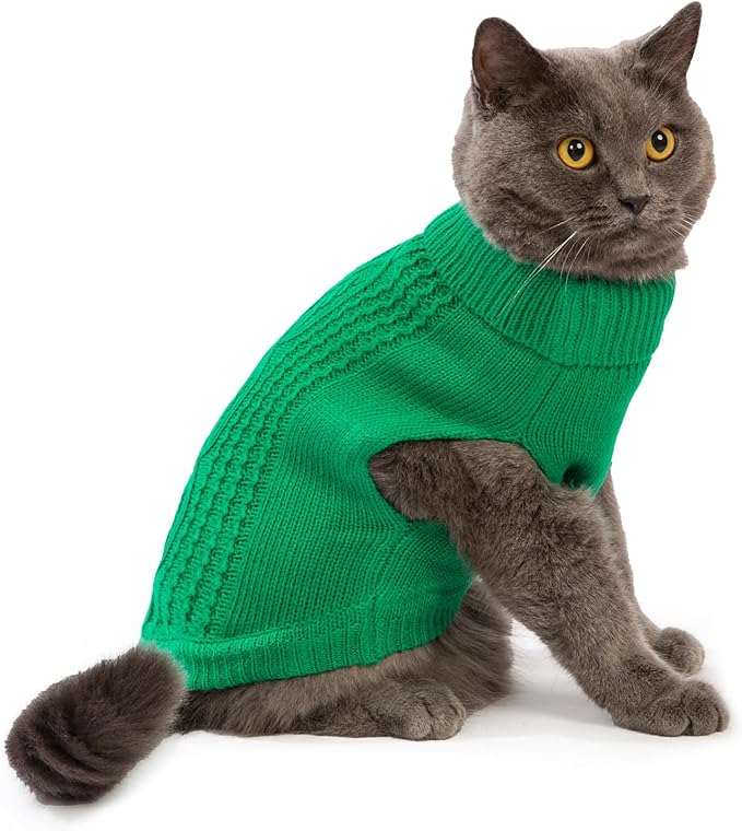 Stretchy Cat Sweater - 17 Colors & 6 Sizes | Snug Winter-Ready Knit for Boy/Girl Cats & Kittens(Dark Green, X-Small)