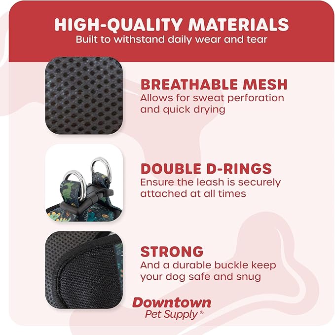 Downtown Pet Supply Step-in Dog Harness – No Pull, Adjustable Padded Mesh with Reflective Trim, Secure Buckle Strap – Comfortable & Breathable Small Dog Harness, Large, Dinosaur