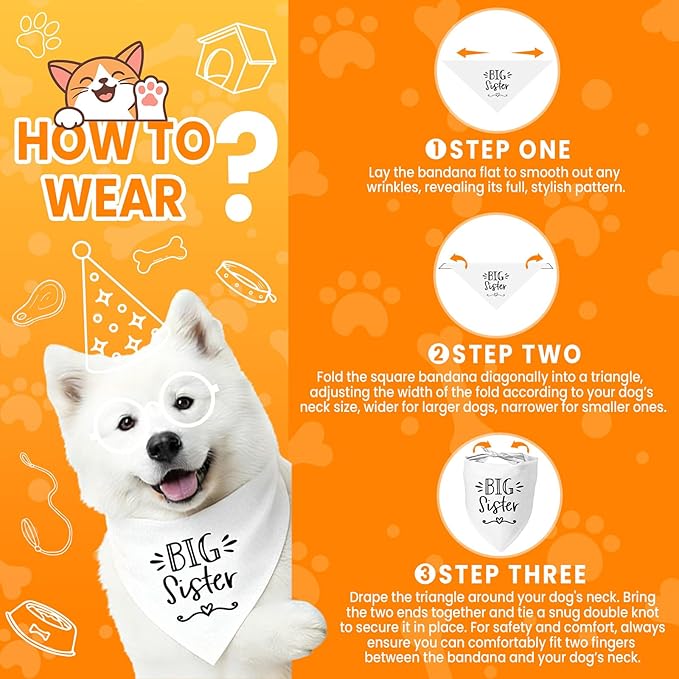 2 Pack Big Sister Big Brother Dog Bandanas, Adjustable Pet Bandana for Pregnancy Announcement, Soft Triangle Scarf for Small Medium Large Dogs, Puppy Sibling Reveal Accessories(Black&White)