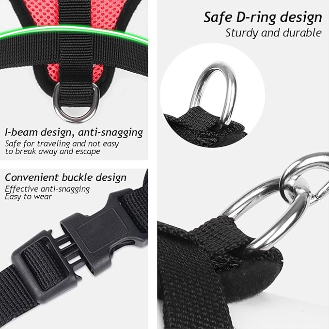 Shudyear Cat Harness and Leash, Adjustable Soft Mesh, Anti-Escape, Reflective Design, Size M, Red
