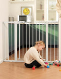 Babelio 36" Tall Baby Gate, PressGuard P7, 29-48" Auto Close Pressure Mounted Dog Gate for Stairs, Doorways & Hallway, Protector Basics Easy Walk Thru Pet Gate, White