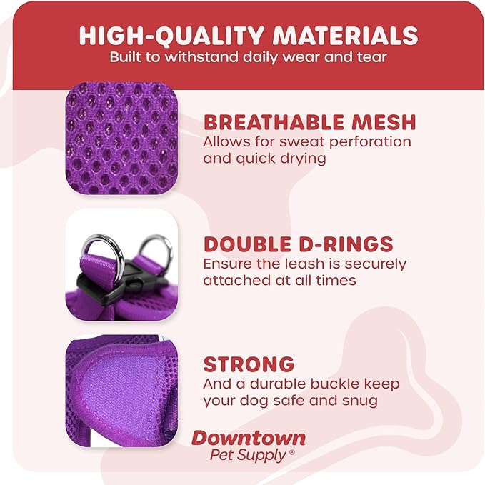 Downtown Pet Supply Step-in Dog Harness – No Pull, Adjustable Padded Mesh with Reflective Trim, Secure Buckle Strap – Comfortable & Breathable Small Dog Harness, Large, Purple