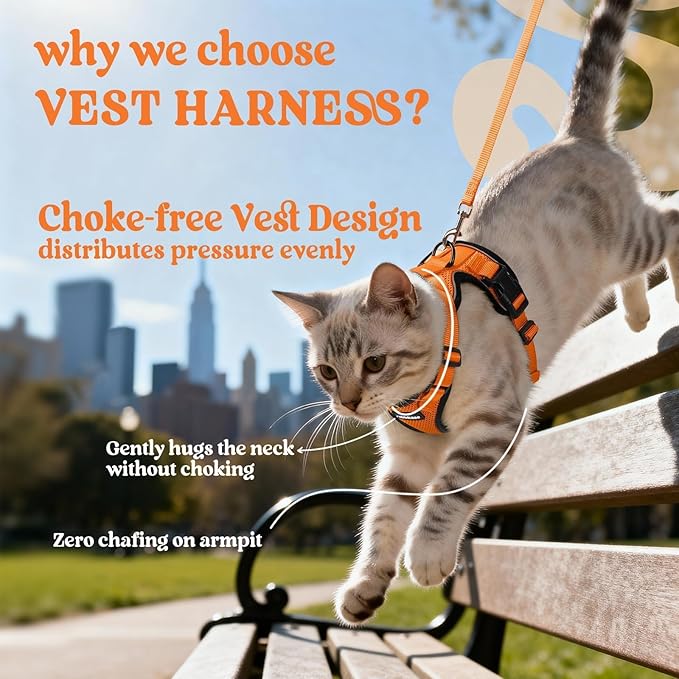 rabbitgoo Cat Harness and Leash for Walking, Escape Proof Soft Adjustable Vest Harnesses for Cats, Easy Control Breathable Reflective Strips Jacket, Orange, XS