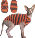 BRKURLEG Sphynx Hairless Cats Shirt Puppy Clothes Soft Cotton T-Shirts Cute Cats Pajamas Cat Stripes Vest Pet Sweater, Round Collar Vest Kitten Shirts(Red Stripes, S)