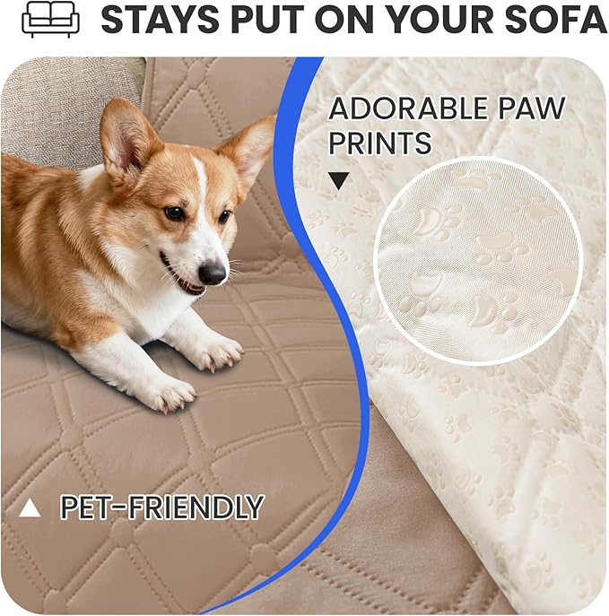 Waterproof Dog Bed Cover, Non-Slip Dog Blanket for Couch, Couch Covers for Dogs Washable, Pet Blanket for Furniture, Pet Bed Mat for Sofa, Car, Pet Supplies (82x82 Inch, Khaki)