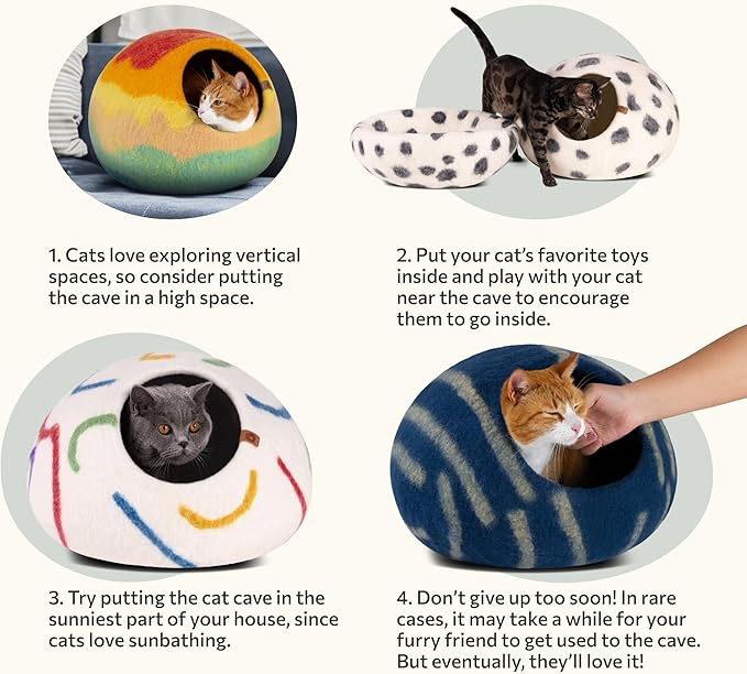 MEOWFIA Cat Cave – Premium Felt Cat Bed for Indoor Cats, Handmade Merino Wool (Tucson Sunset, Medium)