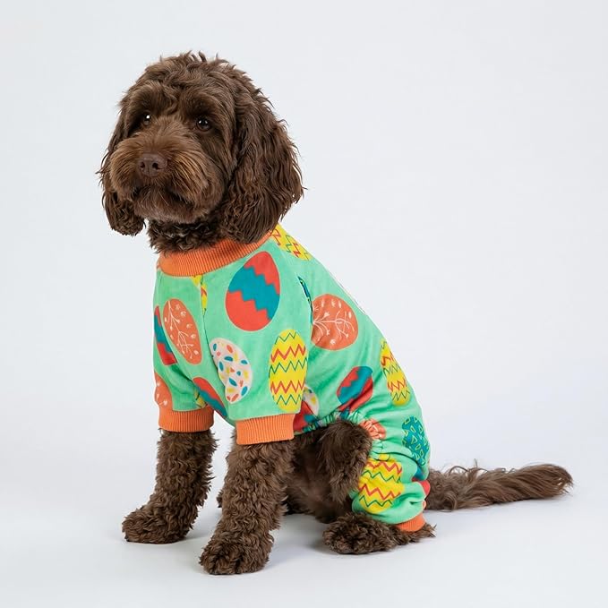 Fitwarm Easter Egg Dog Pajamas, Holiday Dog Clothes for Small Dogs Girl Boy, Pet Easter Outfit, Puppy Cat Onesie, Lightweight Velvet, Light Green, Orange, Small