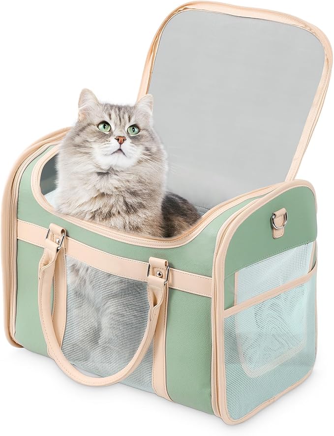 Airline Approved Pet Carrier Backpack, Waterproof PU Foldable Design with Light-Blocking Ventilation, TSA-Compliant Travel Bag for Cats & Small Dogs – Easy Hose Wash & 360° Breathable Mesh