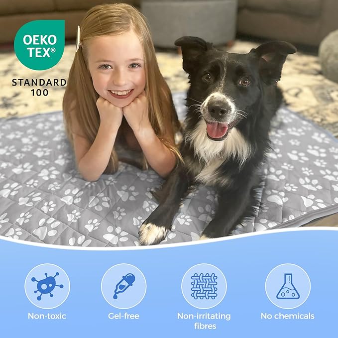 Rywell Cooling Mat for Dogs New Grey Edition, 30''x 20''Endothermic Color Changing Arc-Chill Cooling Fiber,Washable Non-Toxic Summer Pet Outdoor Bed Mat, Non-Slip&Foldable