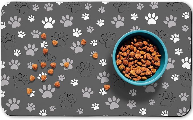 Dog Food Mat, Absorbent Water Bowl Mats Cat Pet Feeding Placemats Dark Gray 16 * 24 inch