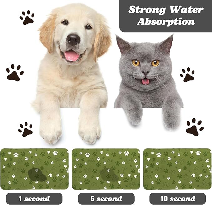 Dog Food Mat, Absorbent Water Bowl Mats Cat Pet Feeding Placemats Dark Green 12 * 20 inch