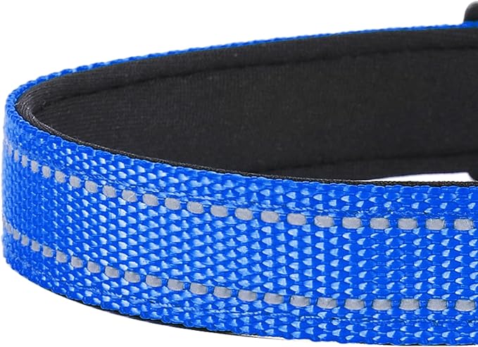 Reflective Dog Collar, Adjustable Soft Neoprene Padded Nylon Pet Collars with Buckle for Large Dogs, Navy Blue,L