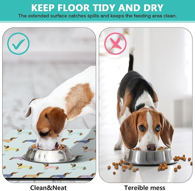 Dachshund Dog Food & Water Mat, Pet Feeding Mat for Floor Non-Slip Waterproof, Super Absorbent Cat Bowl Mat, Easy to Clean Eco-Friendly Durable Pet Placemat,12" × 20"
