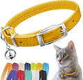 CollarDirect Leather Cat Collar with Removable Bell – Safety Kitten Collar with Elastic Strap (Yellow, 15 - 18 cm)