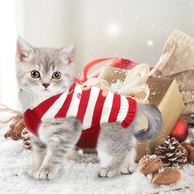 Dog Christmas Sweater Xmas Pet Clothes Cute Striped Gingerbread Man Costume Holiday Puppy Cat Jumpers Outfits New Year Gifts for Small Medium Large Dogs(Red Gingerbread Man,XS)