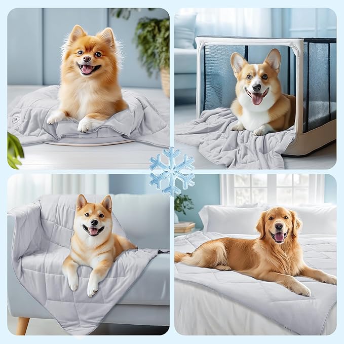 Luciphia Premium Cooling Dog Blanket for Small Medium Dogs Q-max>0.4 Washable Self-Cooling Cat Pet Mat Puppy Breathble Calming Throw for Beds Couches (Light Grey,40x60 inches)