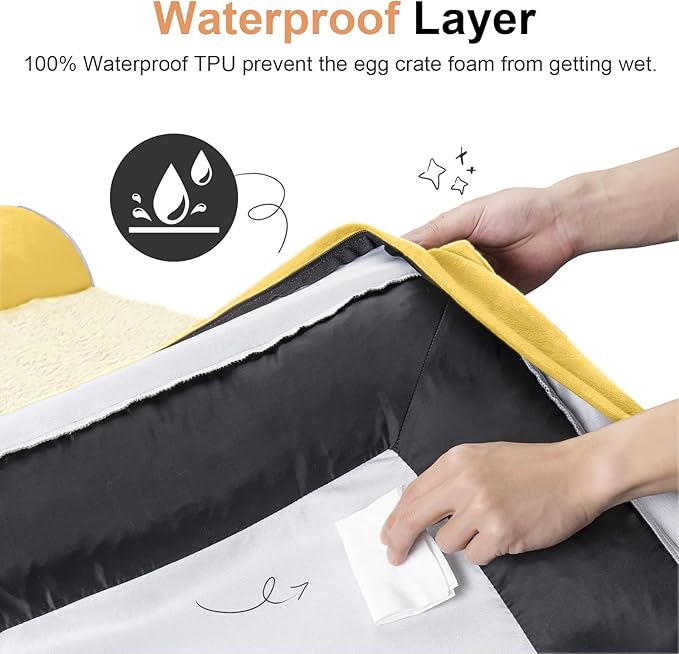 Medium Large Dog Bed Orthopedic Washable: Beds Bolster Medium Large Sized Dog Bed Egg Crate Foam Couch Sofa Waterproof with Removable Cover - Ginger