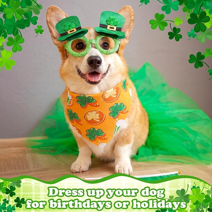 Youyole 120 Pcs Dog St. Patrick's Day Bandana Bulks Shamrocks Dog Bandanas Green Pet Scarf Soft Cat Triangle Scarfs Pet Bandana Green Hat Gnome Bibs for Small and Medium Breed