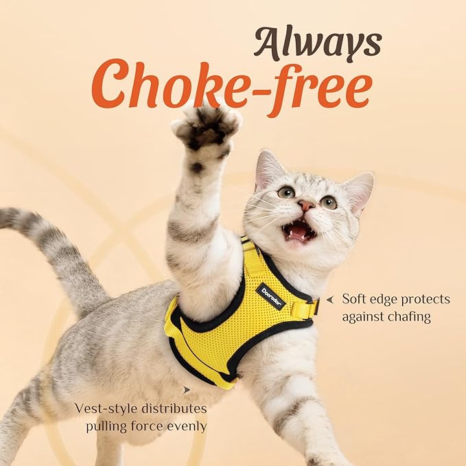 Dooradar Cat Harness and Leash Set, Escape Proof Safe Adjustable Kitten Vest Harnesses for Walking, Easy Control Soft Breathable Mesh Jacket with Reflective Strips for Cats, Yellow, XXS