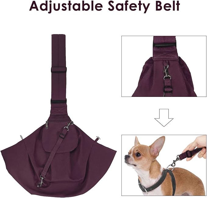 SlowTon Dog Carrier Sling - Thick Padded Shoulder Strap Adjustable Dog Carriers for Small Dogs, Puppy Carrier Purse for Pet Cat with Front Zipper Pocket Safety Belt Machine Washable, WR, S