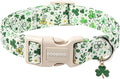 DOGWONG St Patrick's Dog Collar, Green Clover Pet Collar Cotton Holiday Pet Collar Cute Puppy Collar Adjustable Pet Dog Collars for Small Dogs,XS