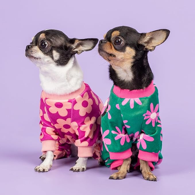 Fitwarm Flower Fleece Dog Pajamas, Warm Winter Dog Clothes for Small Dogs Girl, Cozy Pet Onesie with Feet, Pink, XL