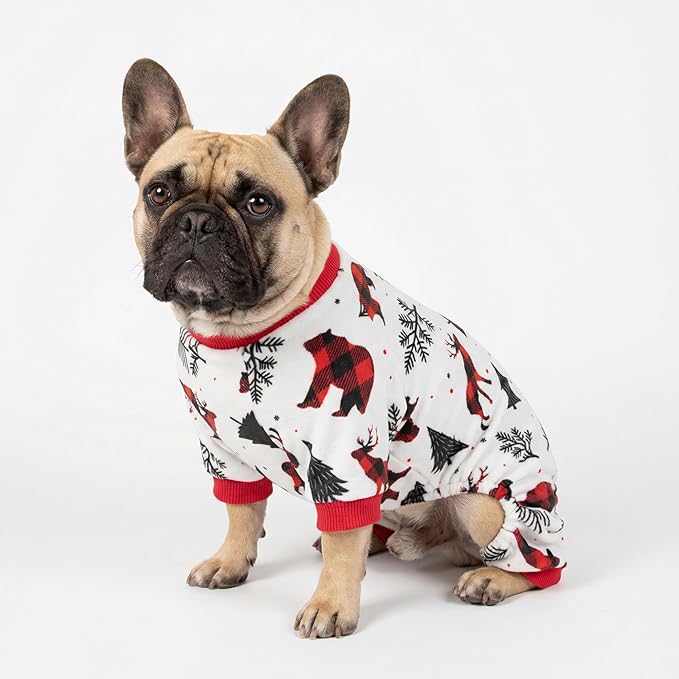 Fitwarm Reindeer Dog Christmas Pajamas, Winter Doggy Clothes for Small Dogs Boy Girl, Fleece Dog Onesie with Feet, Holiday Pet Outfit, Black, White, Red, Medium