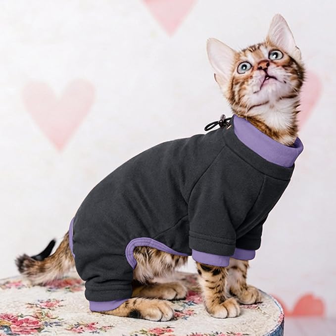 PUMYPOREITY Sticky Hair Cat Clothes, Prevent Hair Loss Cat Pajamas, Soft Cat Sweaters for Cats Only, Cat Hair Sticky Onesie, Cat Recovery Suit After Surgery, Black, XL