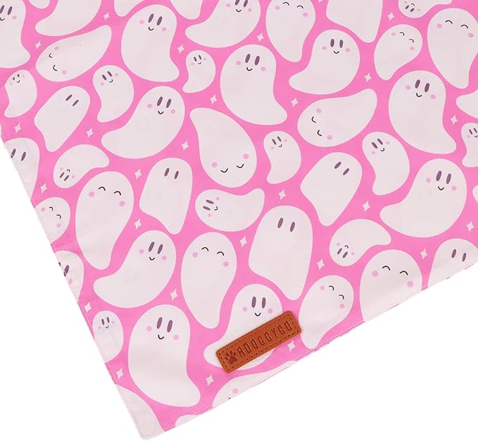 ADOGGYGO Pink Halloween Dog Bandanas 2 Pack, Reversible Ghost Pumpkin Scarf Bib, Adjustable Fit Pink Halloween Bandana for Extra Large Dogs Girl (X-Large)