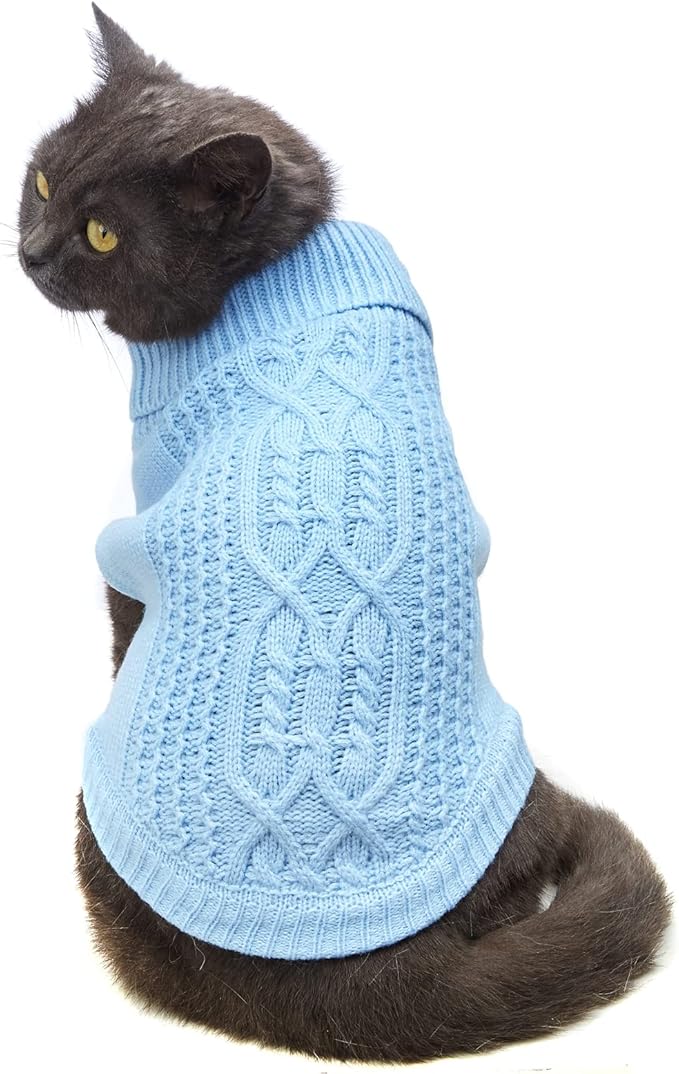 Stretchy Cat Sweater - 17 Colors & 6 Sizes | Snug Winter-Ready Knit for Boy/Girl Cats & Kittens(Blue, Large)