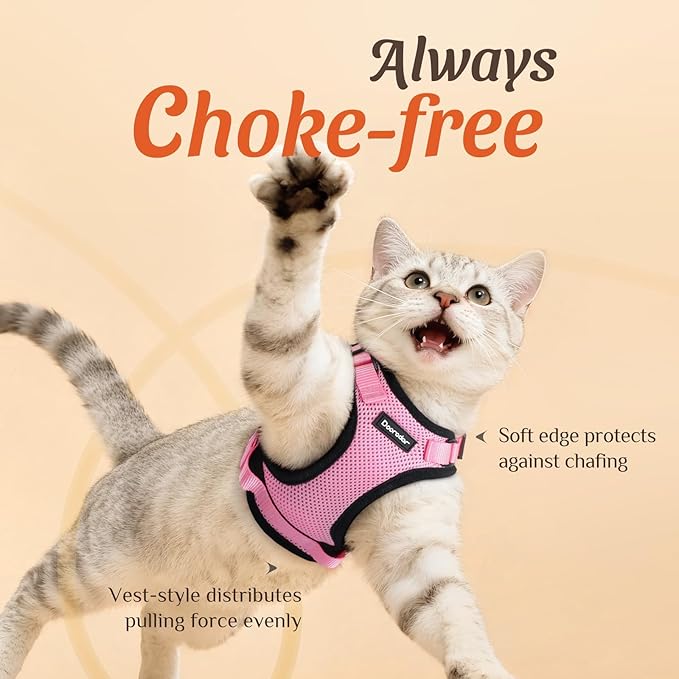 Dooradar Cat Harness and Leash Set, Escape Proof Safe Adjustable Kitten Vest Harnesses for Walking, Easy Control Soft Breathable Mesh Jacket with Reflective Strips for Cats, Pink, S