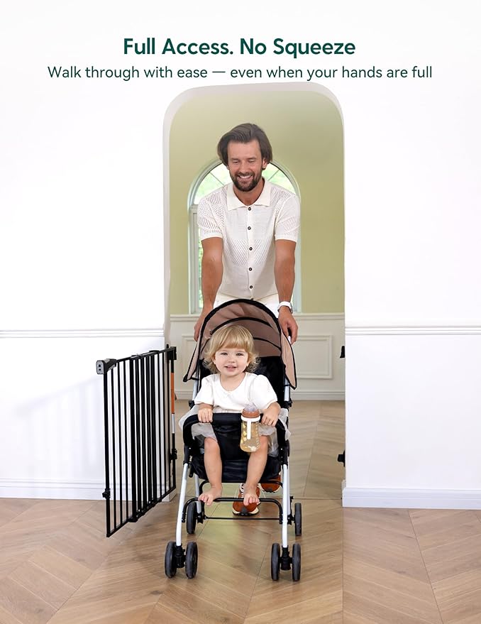Babelio Baby Gate for Stairs, Kitchen & Doorways, No Bottom Bar| Easy Install| One-Handed Operation| Auto-Close| Hardware Mount Safety Dog Gate (Black - B17, 34" H, 26-43" W-Standard 2 Pcs)