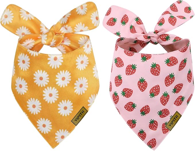Summer Spring Dog Bandanas 2PCS, Premium Durable Fabric Dog Scarf Bid Handkerchief Bandanas for Boy Girl Small Medium Large Dogs (Medium)