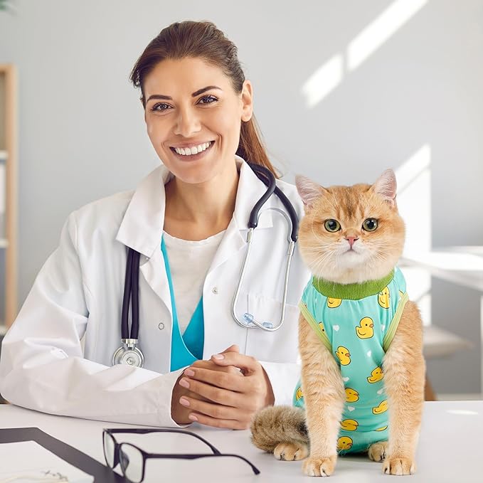 Avont Cat Recovery Suit - Kitten Onesie for Cats After Surgery, Cone of Shame Alternative Surgical Spay Suit for Female Cat, Post-Surgery or Skin Diseases Protection -Duck(M)
