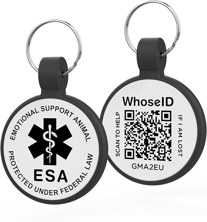 ESA Dog Tag, QR Code Dog Tag, Modifiable Free Pet Online Profile, Scannable QR Code, Scan QR Send Instant Location Alert Email, Silicone Lightweight ID Tag for Dog and Cat (Black, Regular)