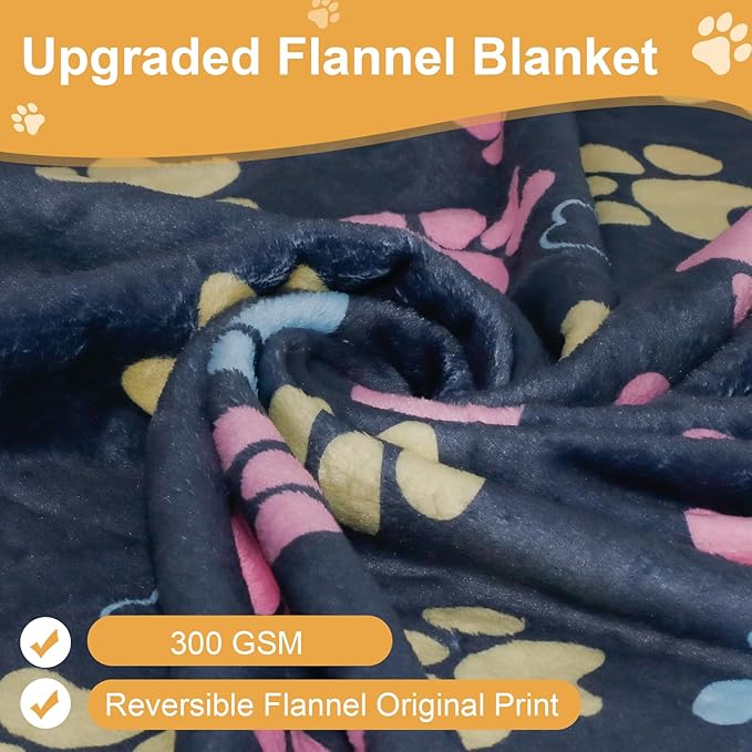Dog Blankets for Large Dogs, 60"x50" Blanket Washable, Fuzzy Soft Pet Mat Throw Cover for Kennel Crate Bed, Cute Paw Pattern, Cat Blanket, Gifts Medium Small Pet Essentials, Navy Blue